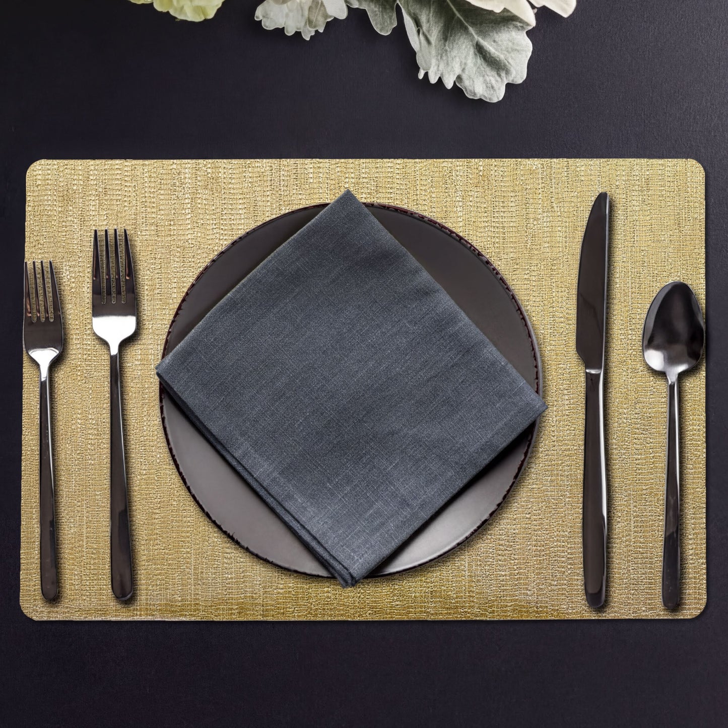 Woven PVC Placemats - Brown Non Slip Dining Table Protectors Set of 8