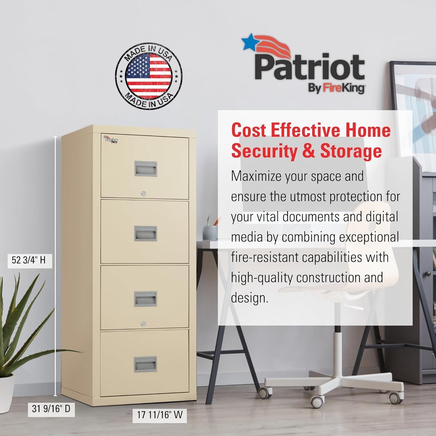Patriot Vertical 4 Drawer Fire Safe File Cabinet 1 Hour Parchment