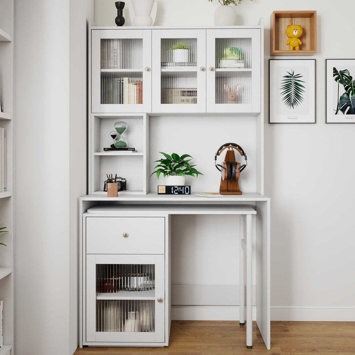 Computer Desk with Glass Door for Home Office