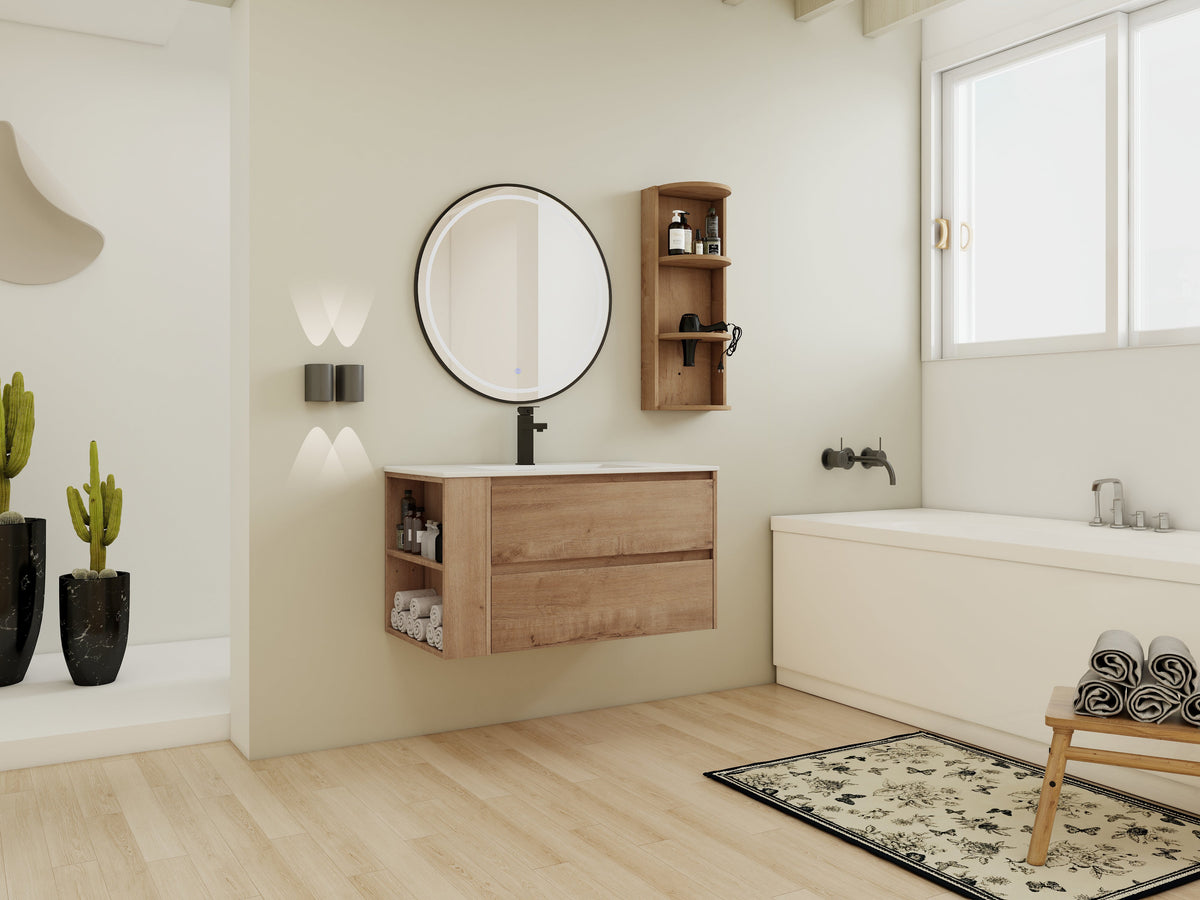 36" Wall-Mounted Bathroom Vanity With Sink and Storage Rack