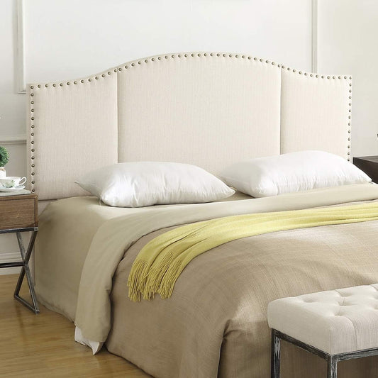 Elegant Upholstered King Size Headboard with Nailhead Trim