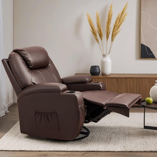 Dark Brown 360 Degree Swivel Recliner Chair With Massage