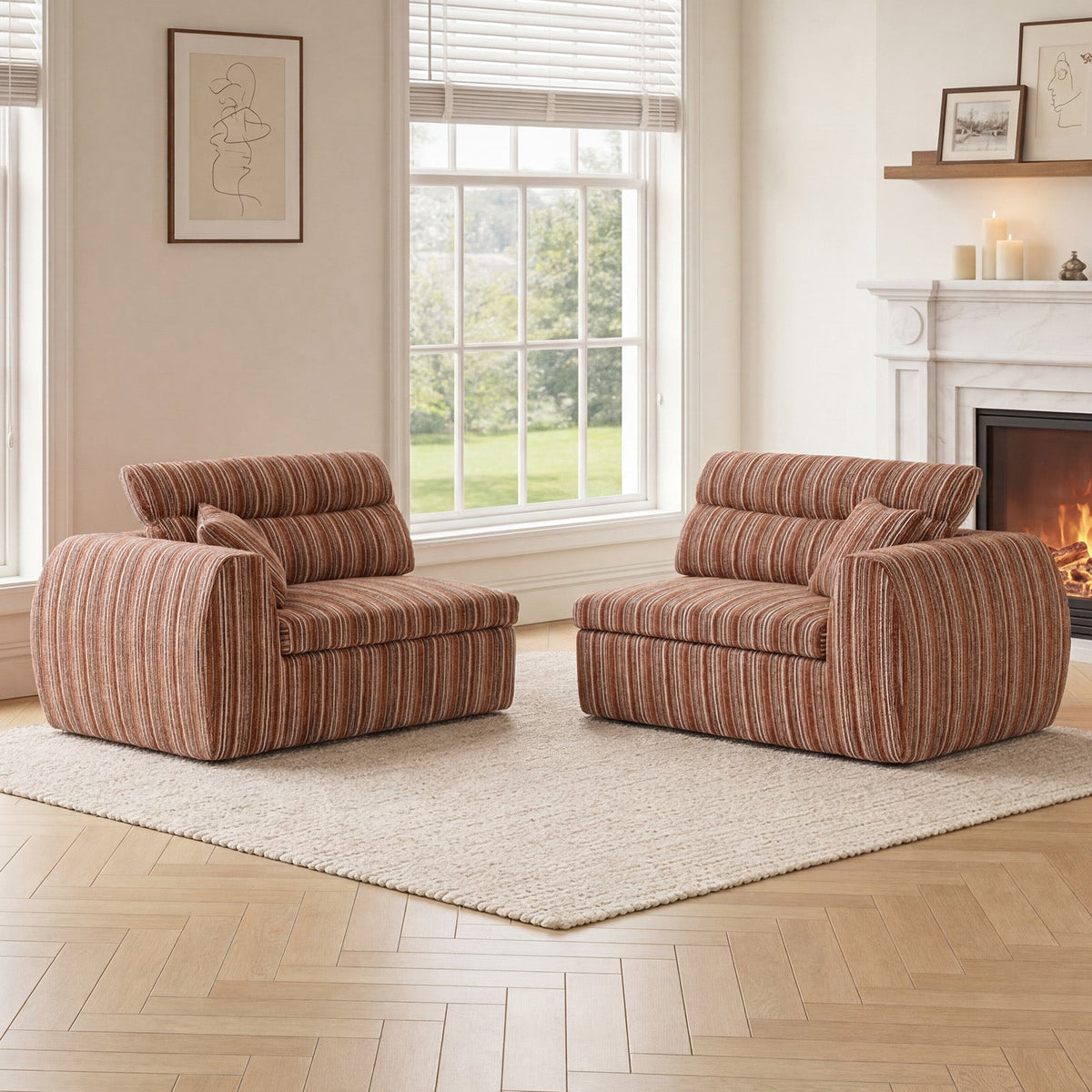 Woven Chenille Striped Compression Sofa