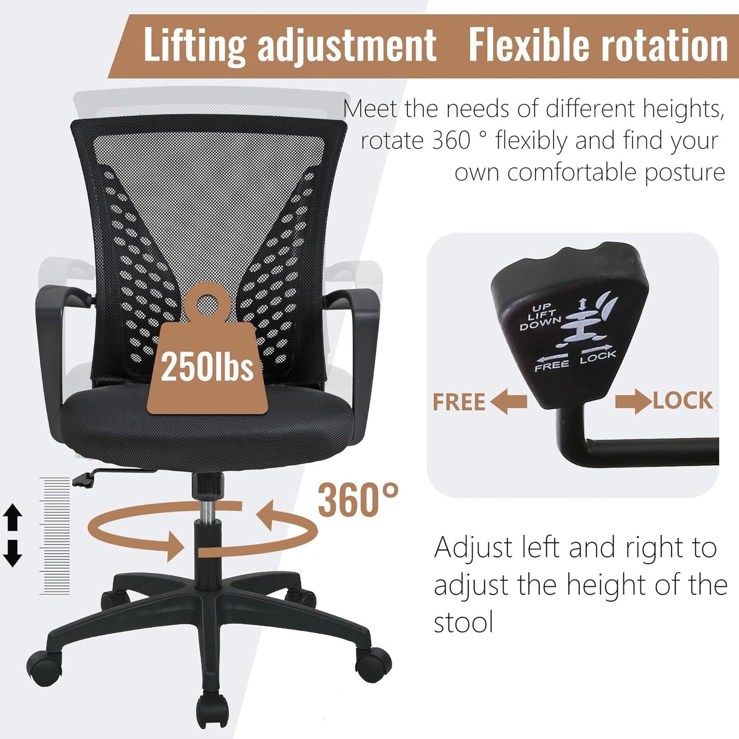 Ergonomic Mesh Office Chair With Adjustable Lumbar Black