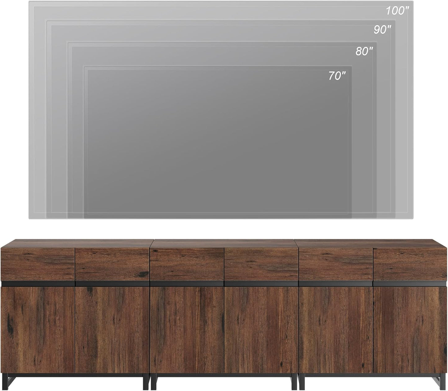 Brown 3 In 1 TV Stand For 100 Inch TV Adjustable Shelves Metal Base