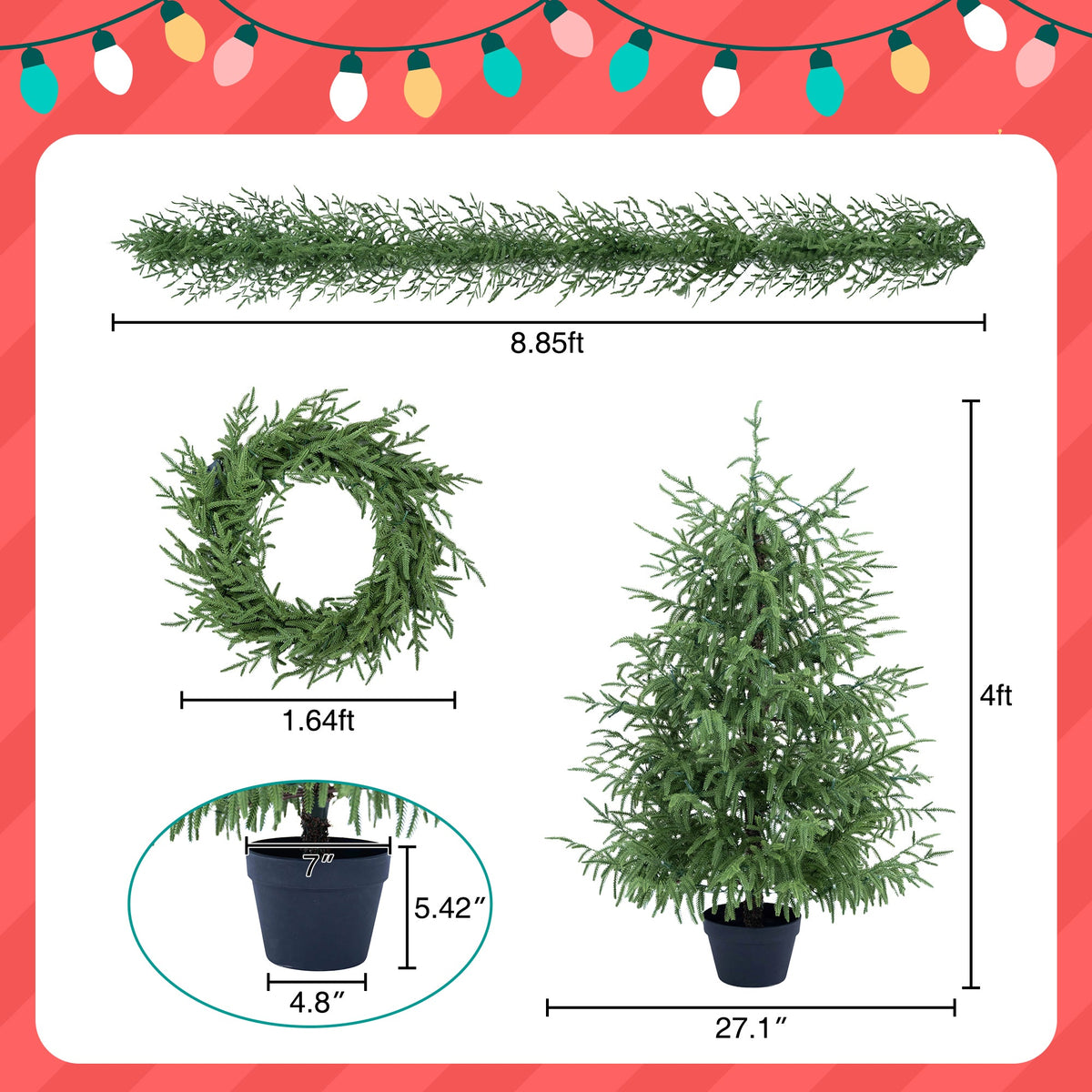 4-Piece Christmas Tree Set – 2 Trees, Wreath, and Garland