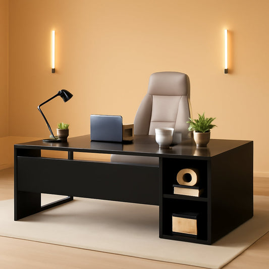 71 Inch L Shaped Executive Desk Brown And Black Office