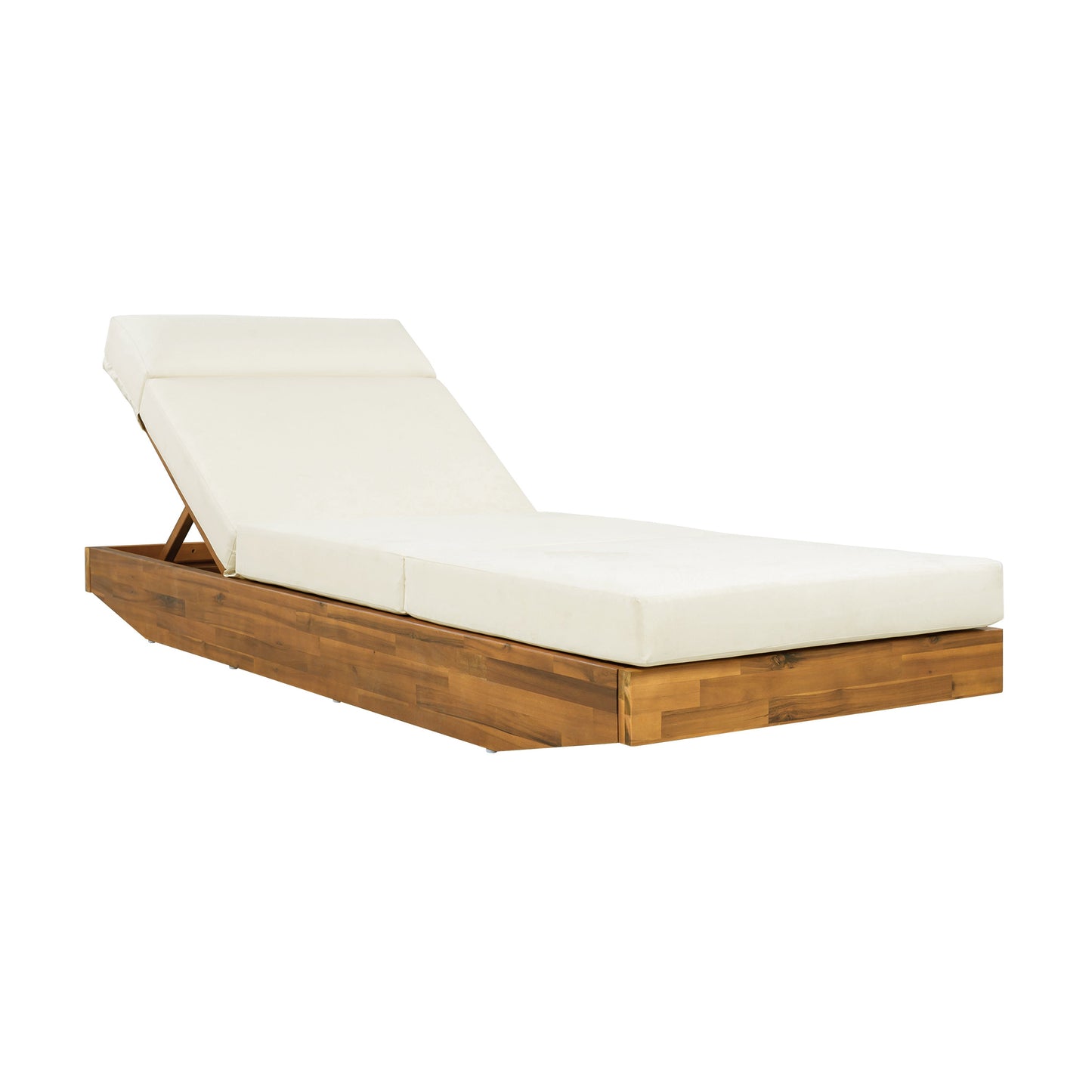 Modern Acacia Wood Outdoor Chaise Lounge with Beige Cushion