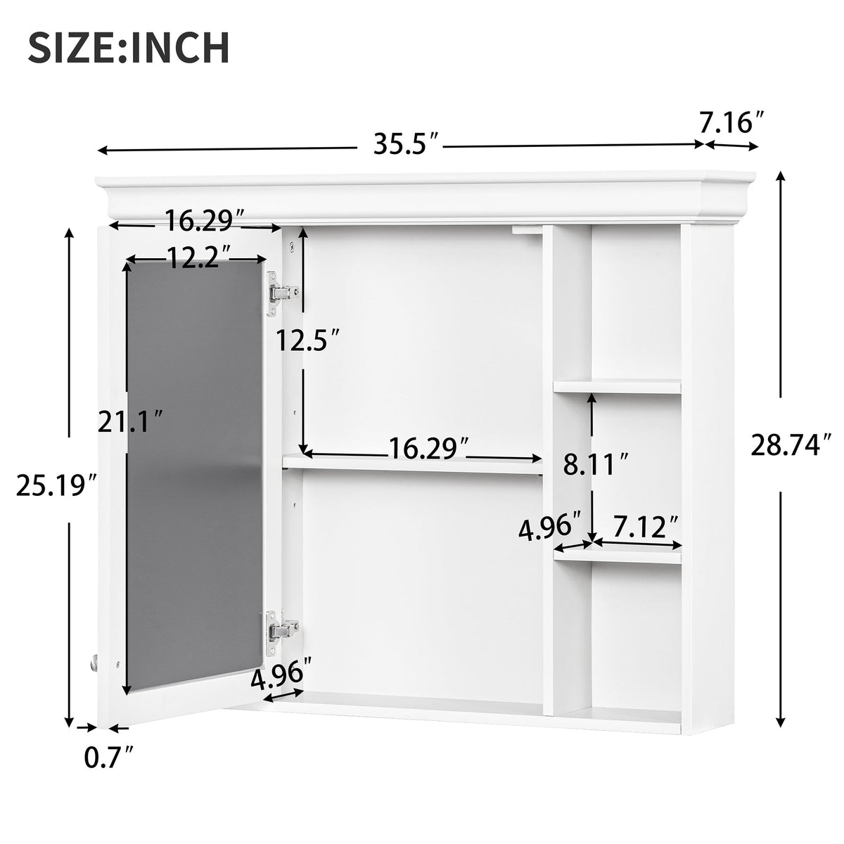35" x 28" White Wall Mounted Bathroom Storage Cabinet