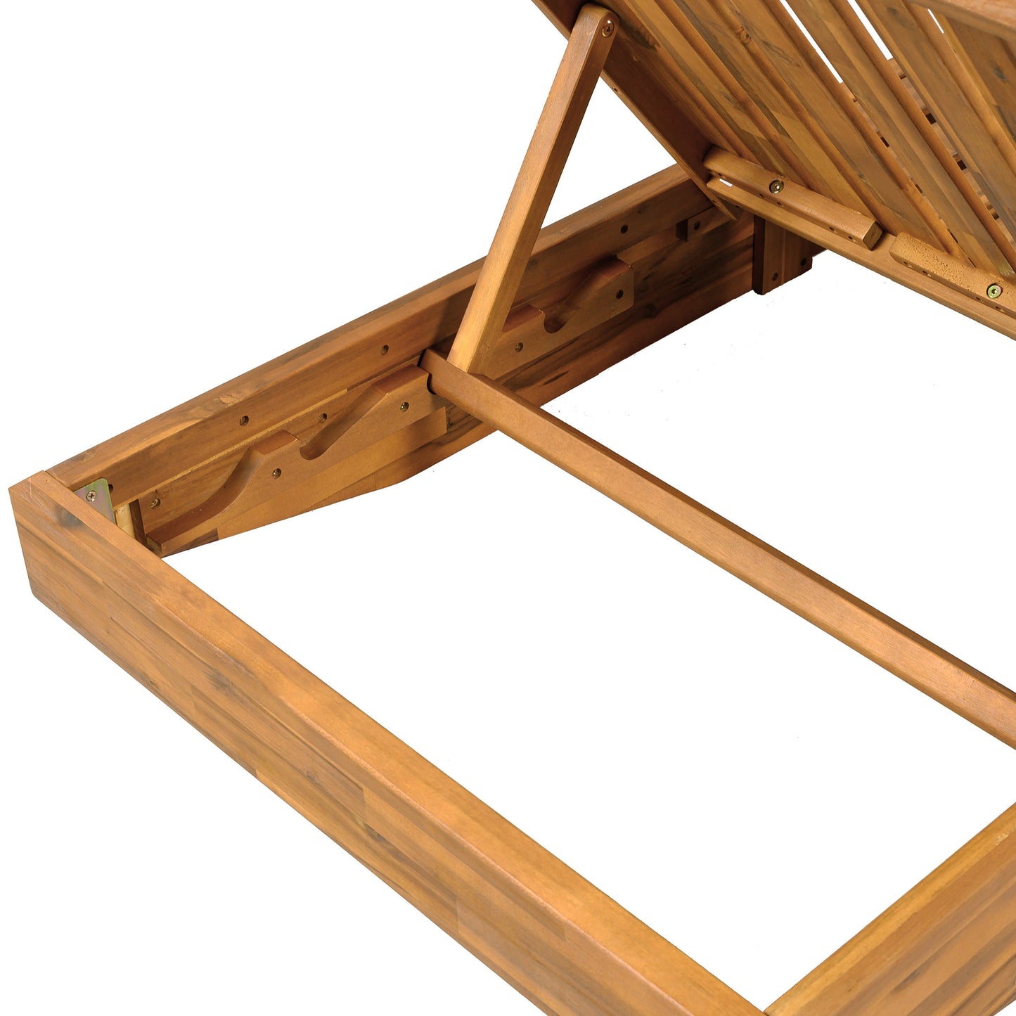 Modern Acacia Wood Outdoor Chaise Lounge with Beige Cushion