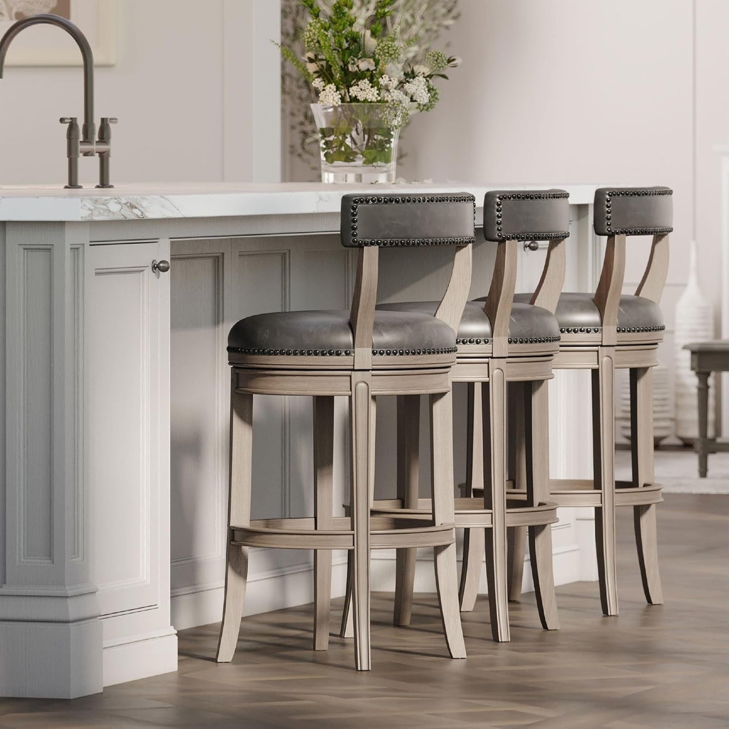 Alexander 31 Inch Rotating Bar Stool Reclaimed Oak Finish Vegan Leather Seat