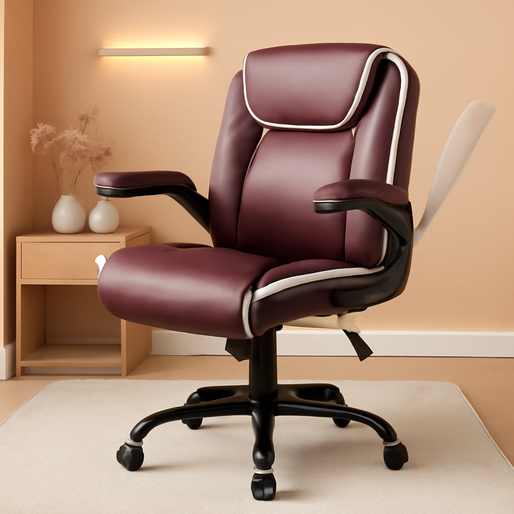 Brown Ergonomic Office Chair With Adjustable Flip Up Arms