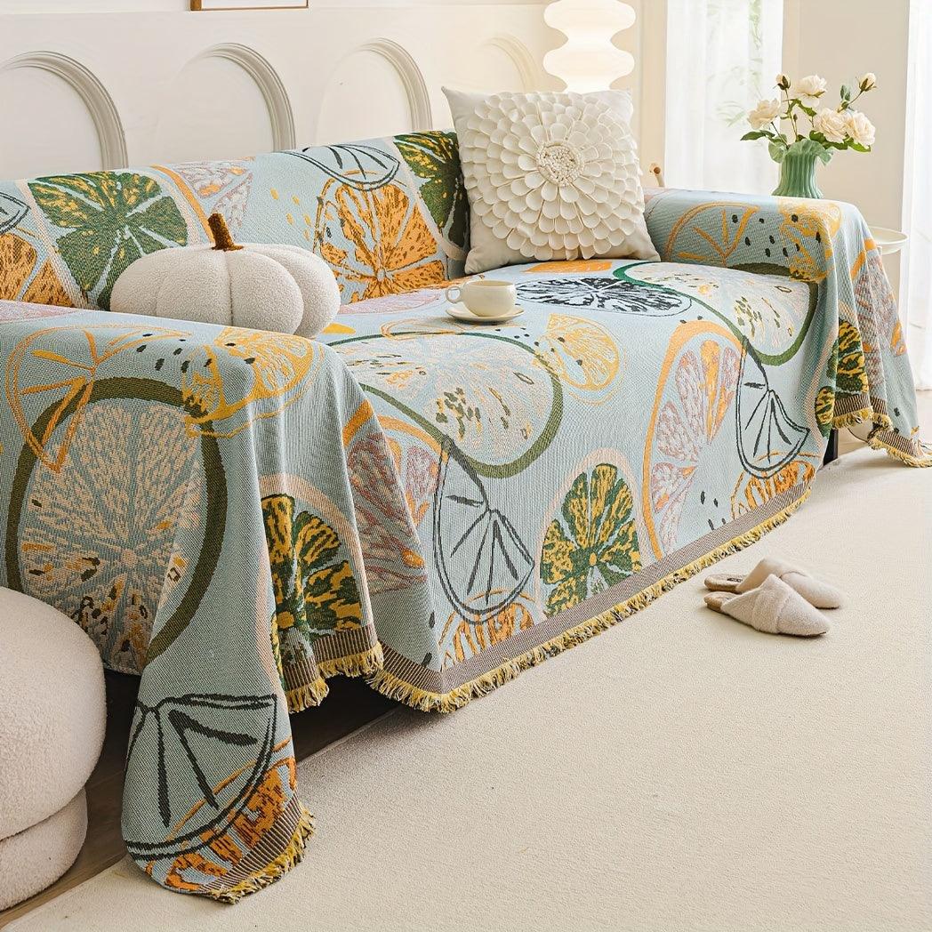 Boho Chic Double-sided Chenille Sofa Cover with Tassels - All-Season