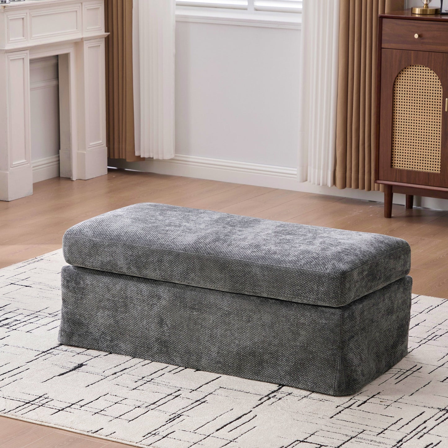 46" Wide Modern Upholstered Chenille Ottoman