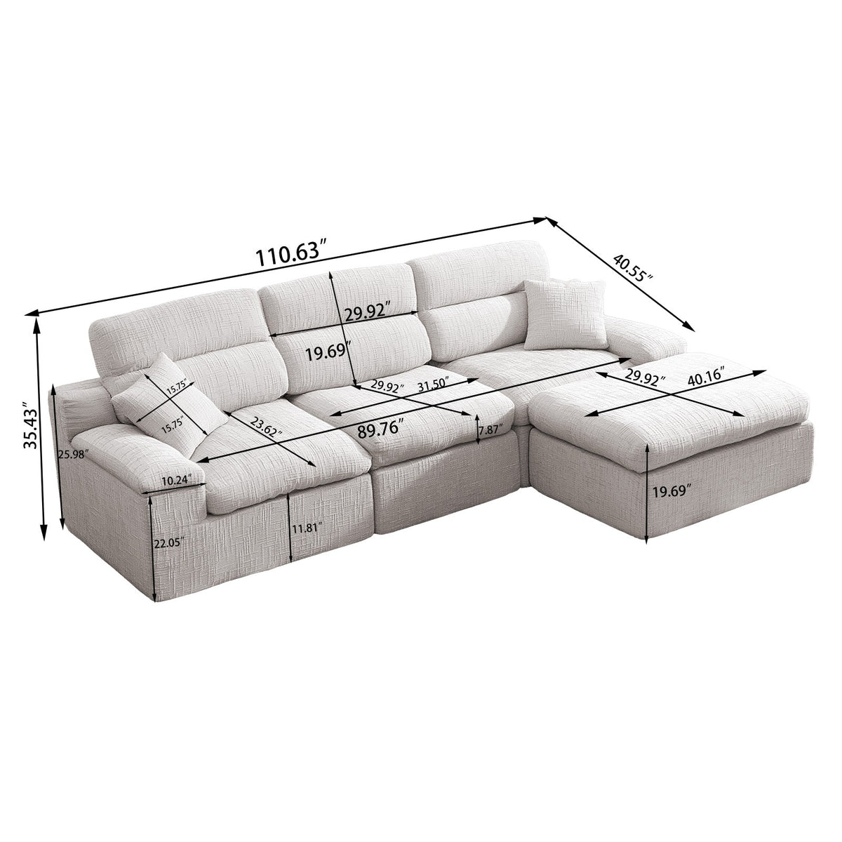 Corner Chaise Sofa with High Backrest