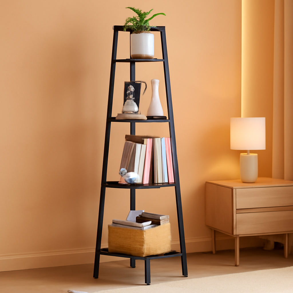 4 Tier Corner Shelf With Metal Frame Tall Bookcase