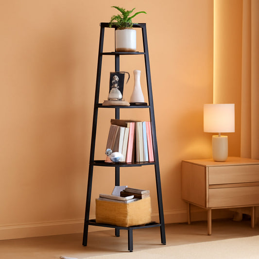 4 Tier Corner Shelf With Metal Frame Tall Bookcase