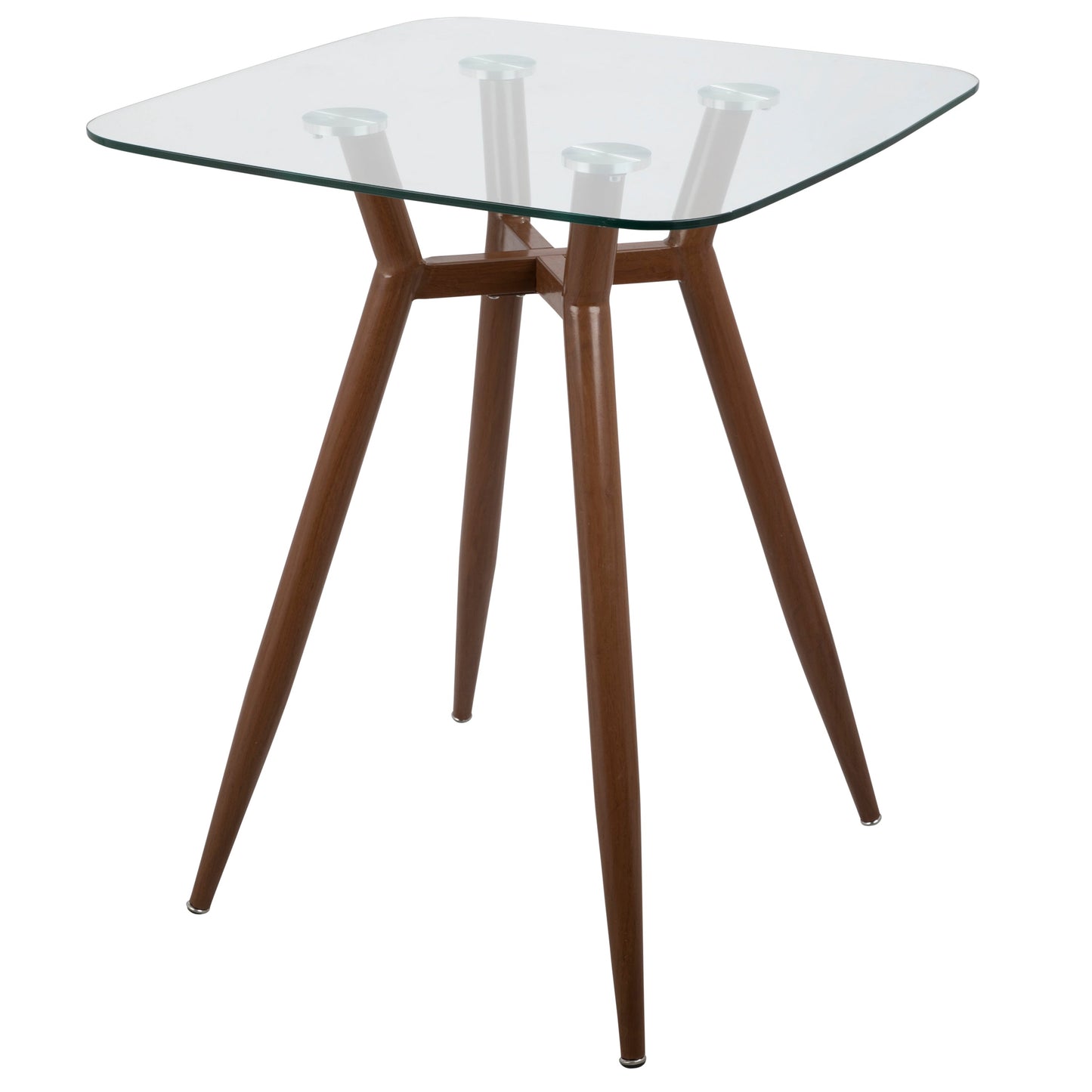 Clara Mid-Century Modern Square Counter Table with Walnut Metal Legs and Clear Glass Top by LumiSource