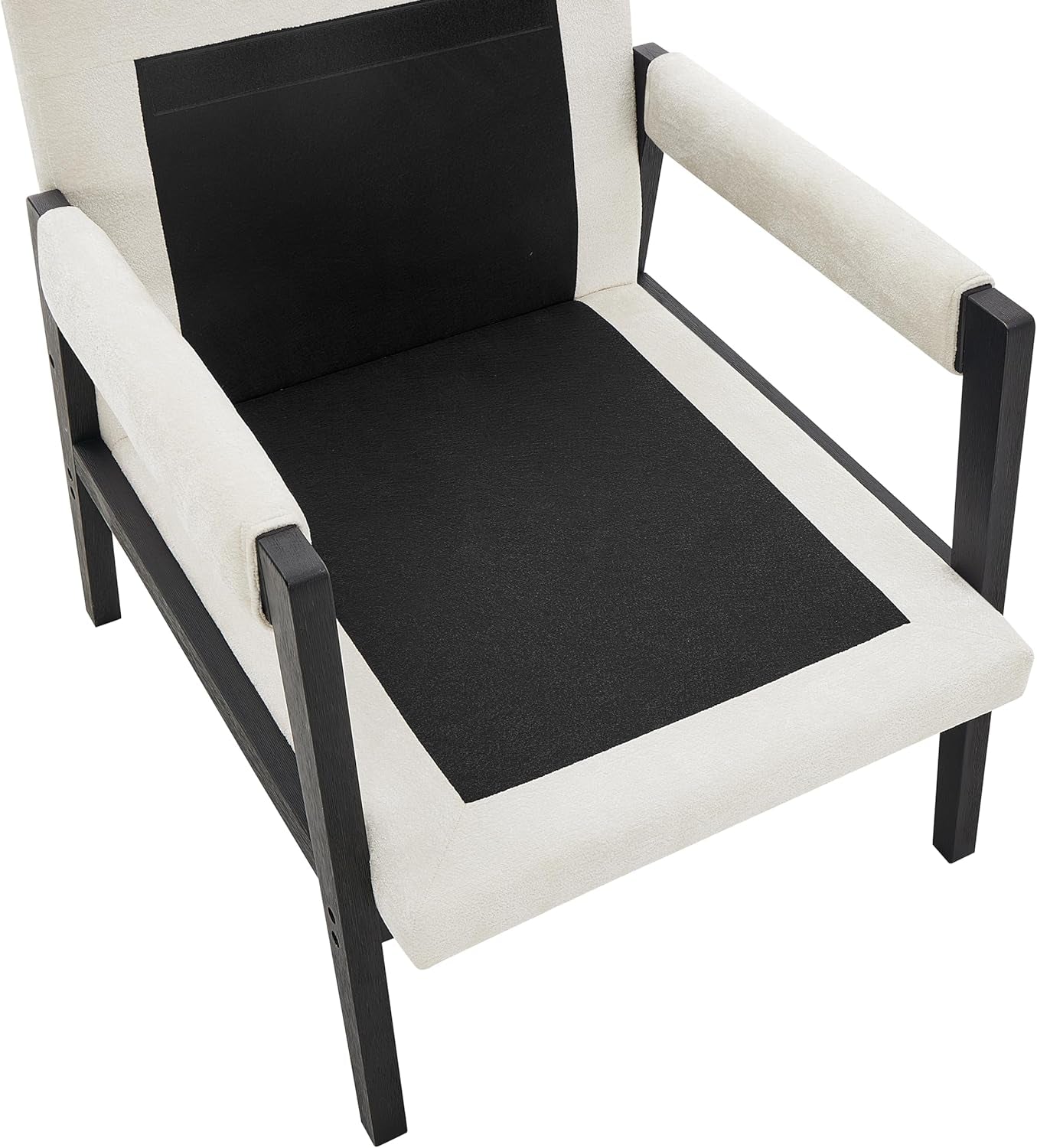 White Chenille Upholstered Mid Century Accent Armchair