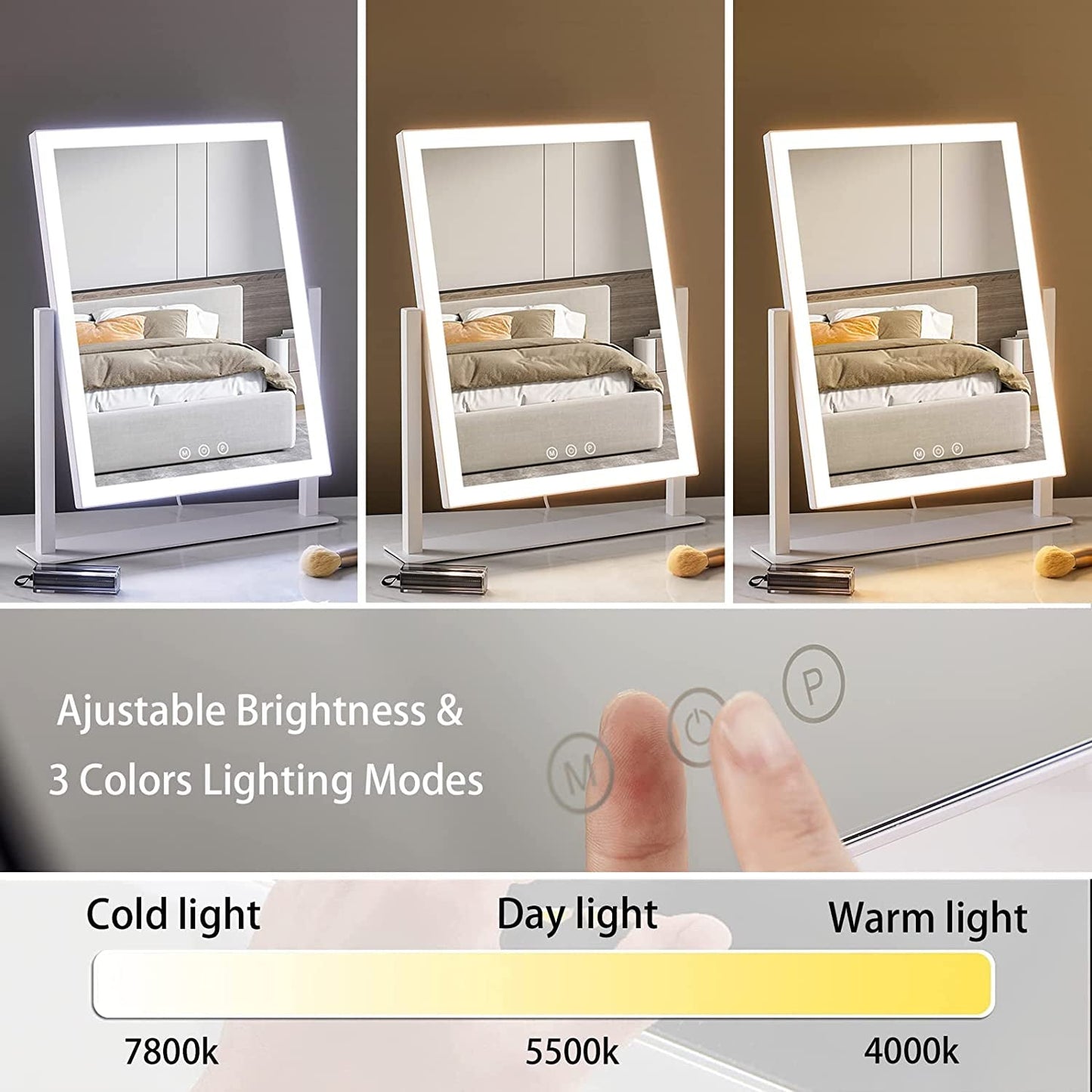 17In White Lighted Makeup Mirror 3 Color Lighting Modes And 5X Magnification