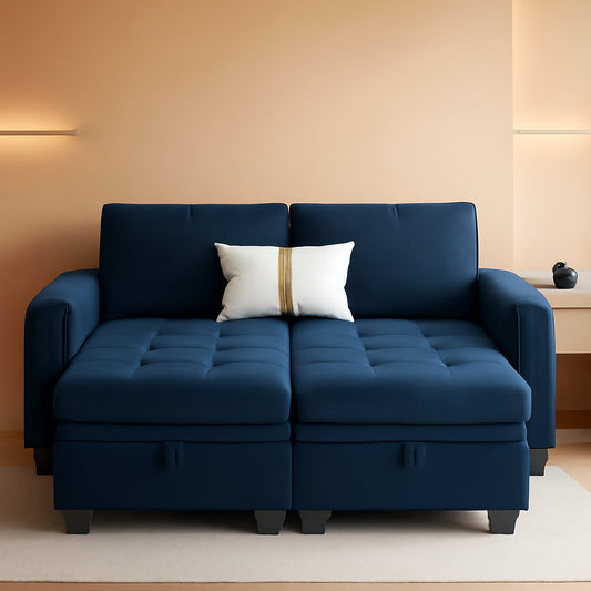 Velvet Modular Sectional Sofa With Storage Sleeper Blue