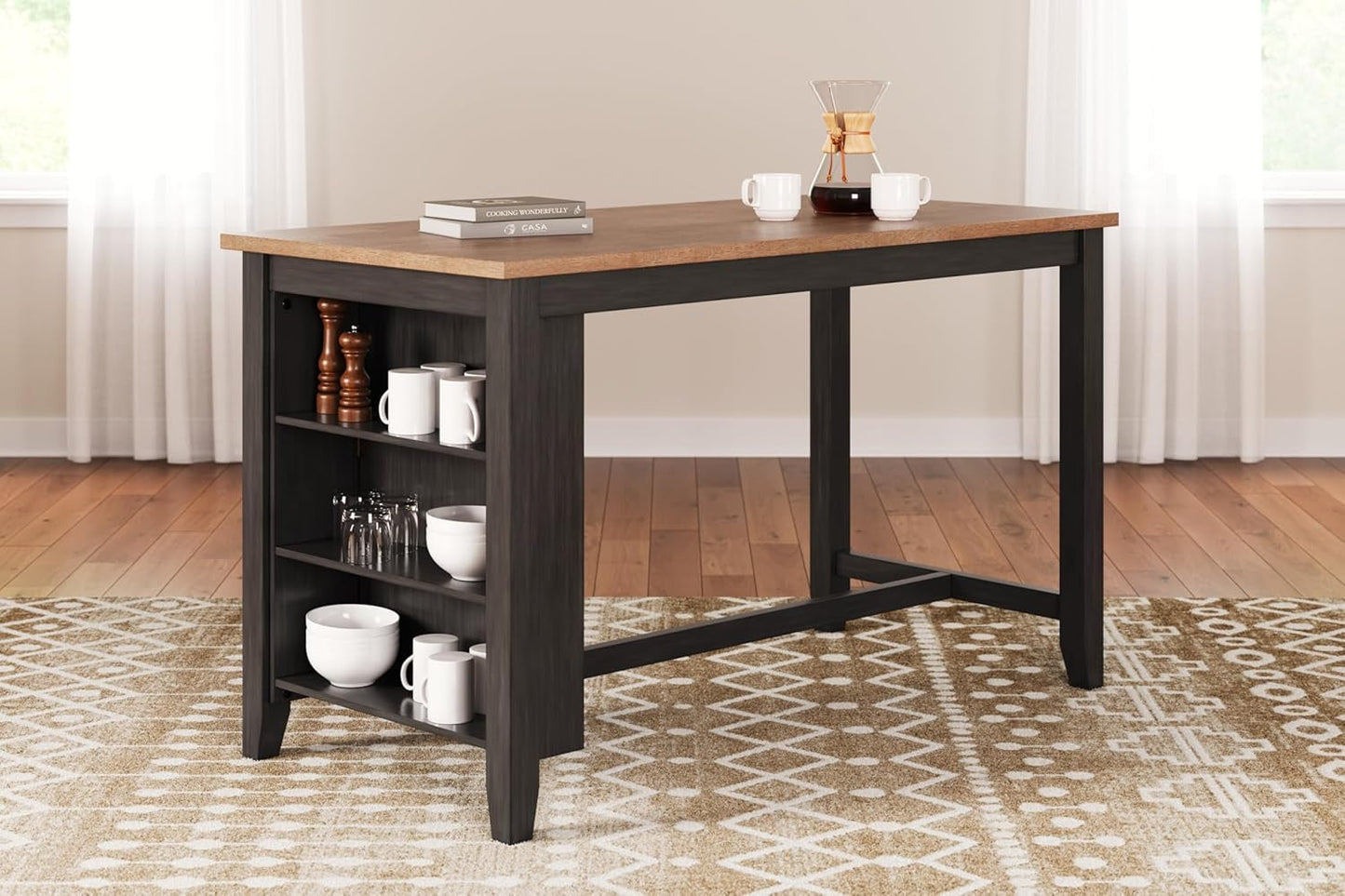 Counter Height Dining Table With 3 Shelves Trestle Base