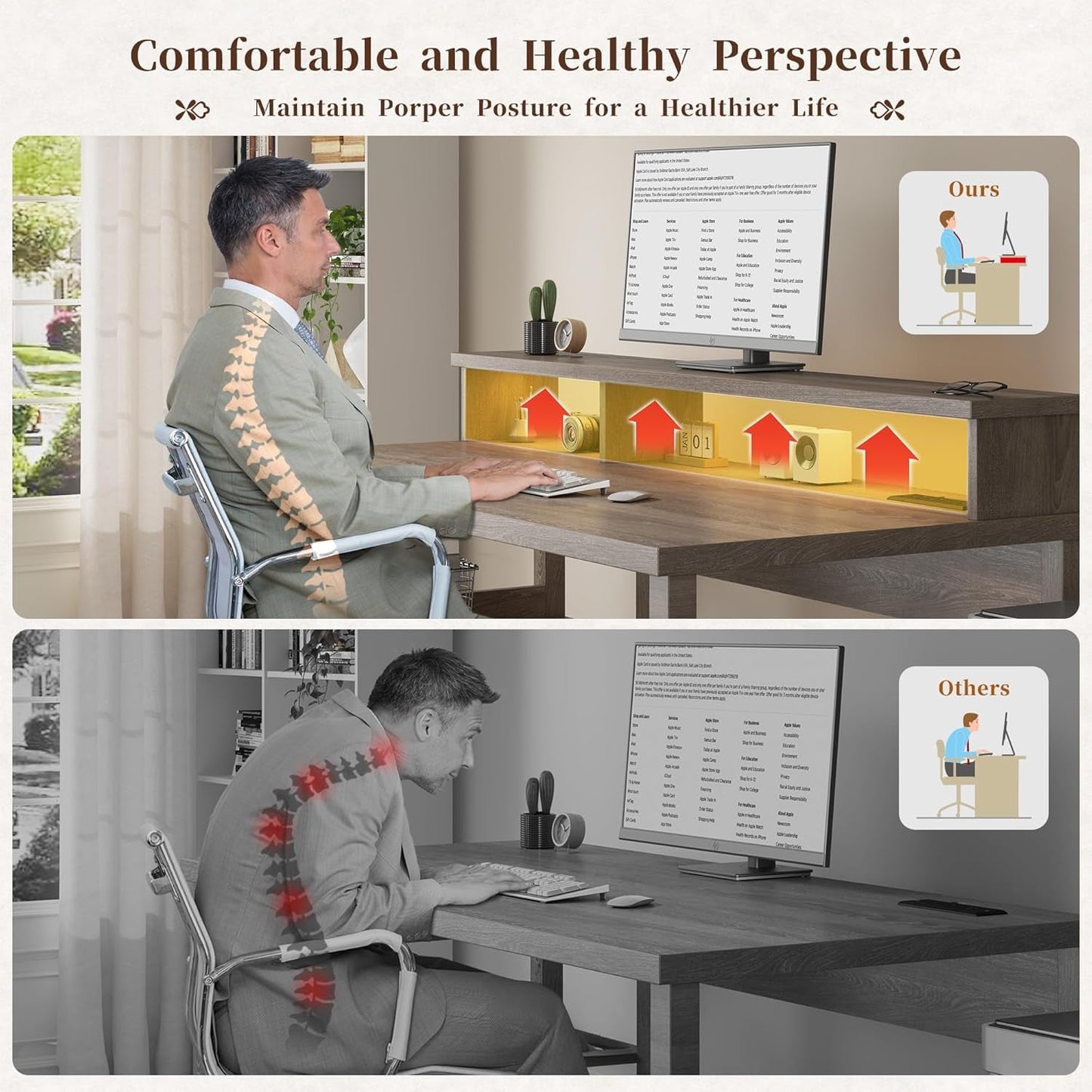 Ash Gray 60.4Inch Computer Desk Multifunctional Storage