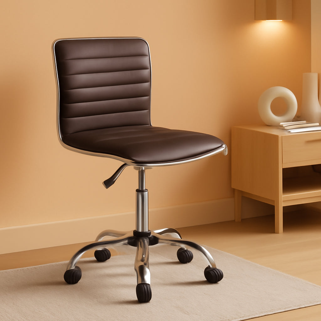 Brown Armless Office Chair With Adjustable Height For Desk