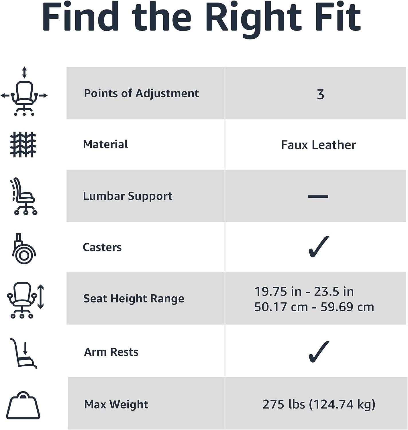 Black PU Mid-Back Office Chair Height Adjustable Ergonomic