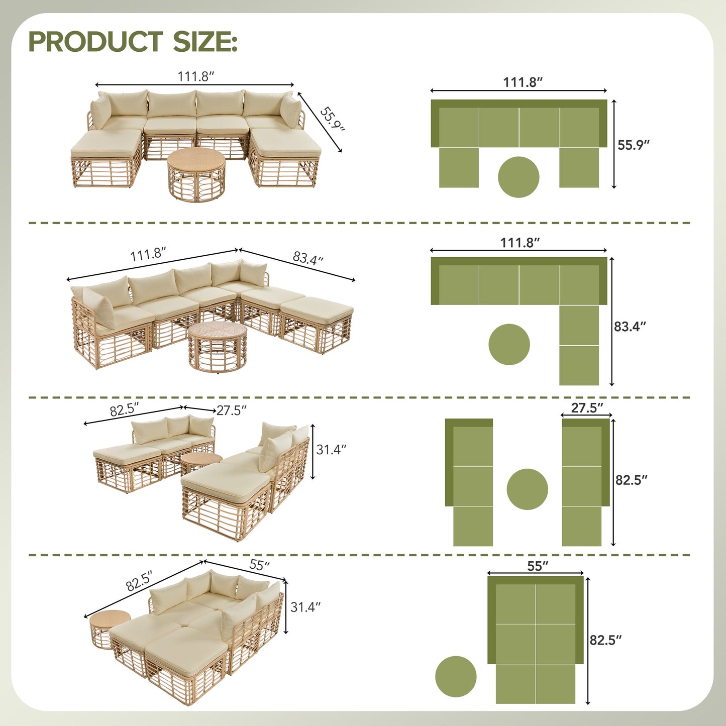 GO 7 Pieces Outdoor Patio Furniture, All-Weather Rattan Sectional Sofa Set