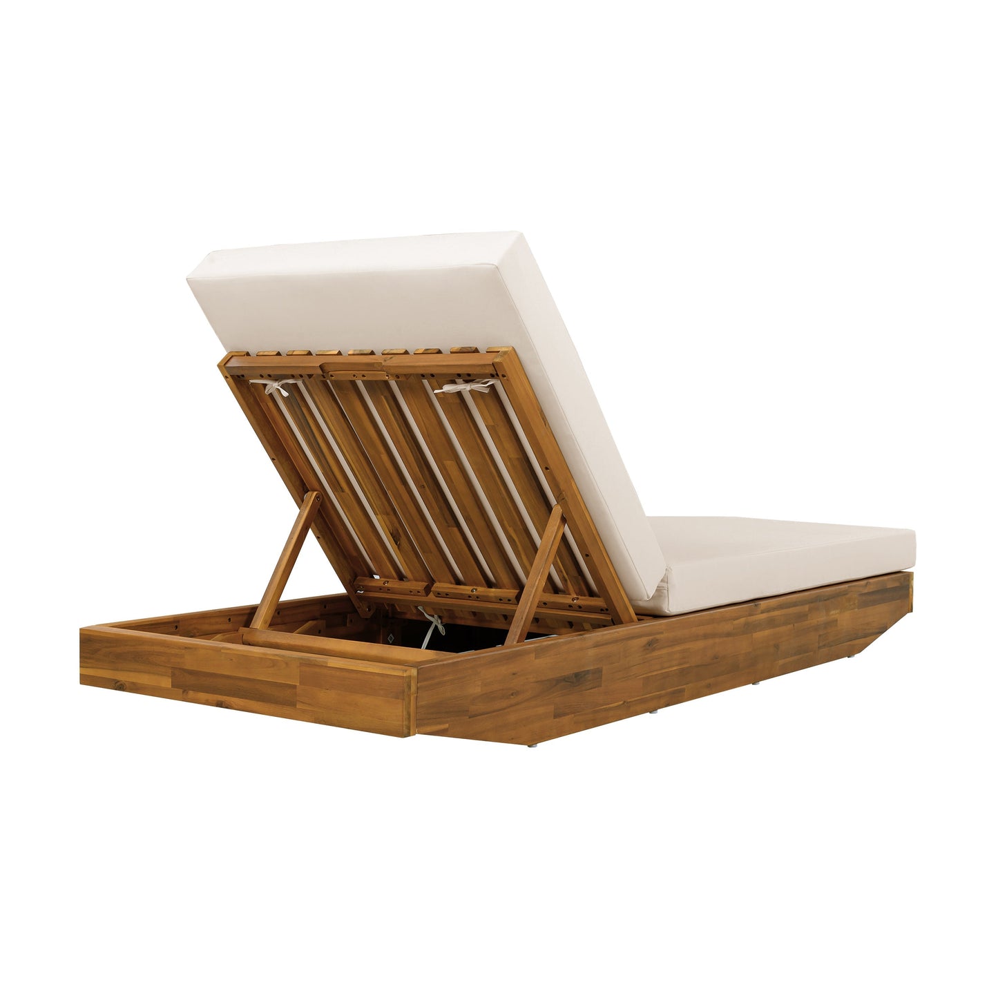 Acacia Wood Chaise Lounge with Cushion - Teak Finish