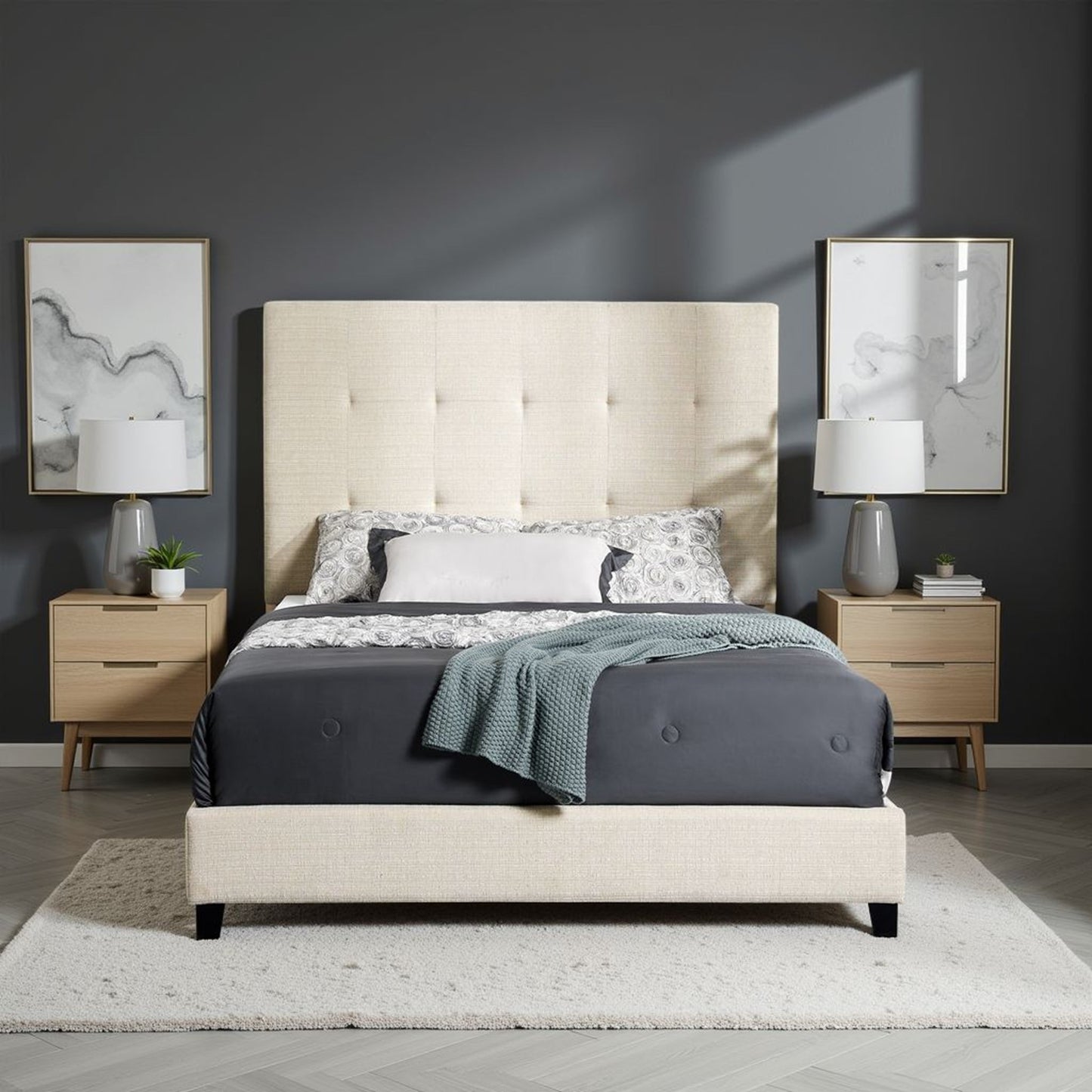 Queen Size Upholstered Panel Bed