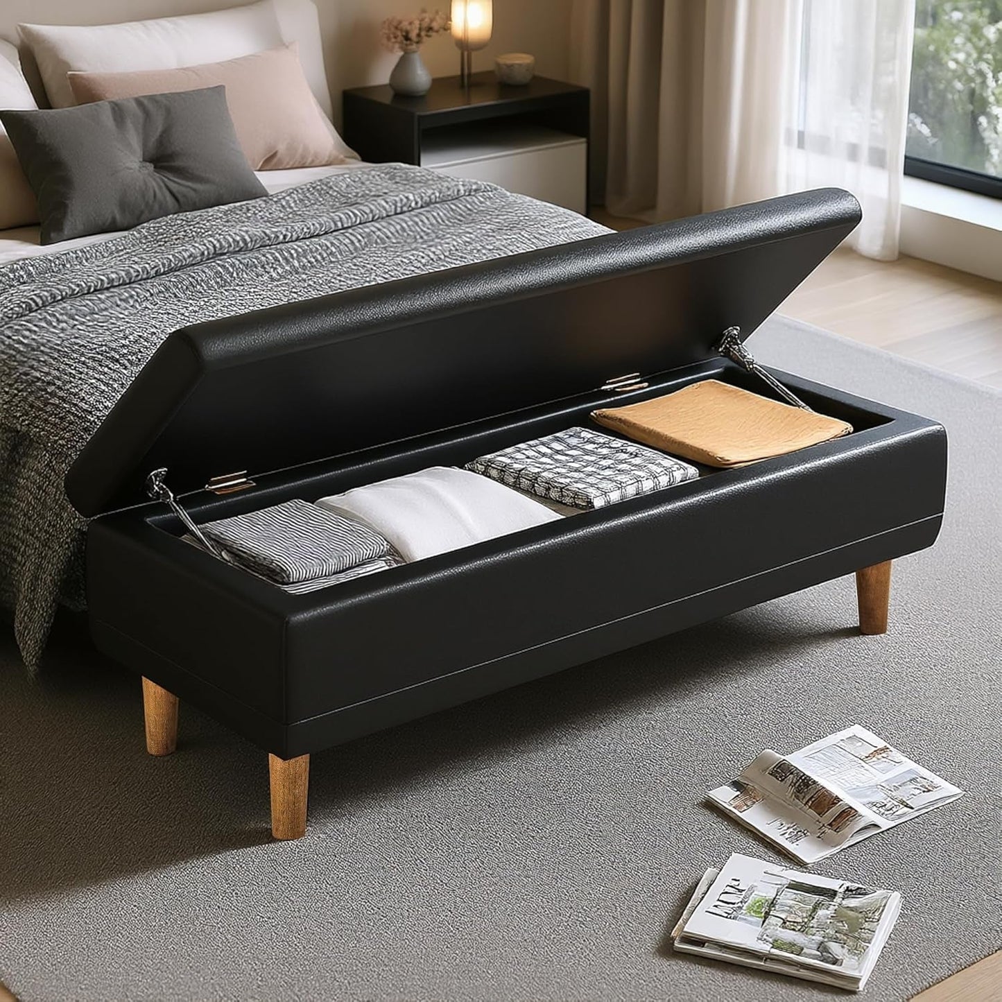 Black 44.5-Inch Storage Ottoman With Premium Gas Spring