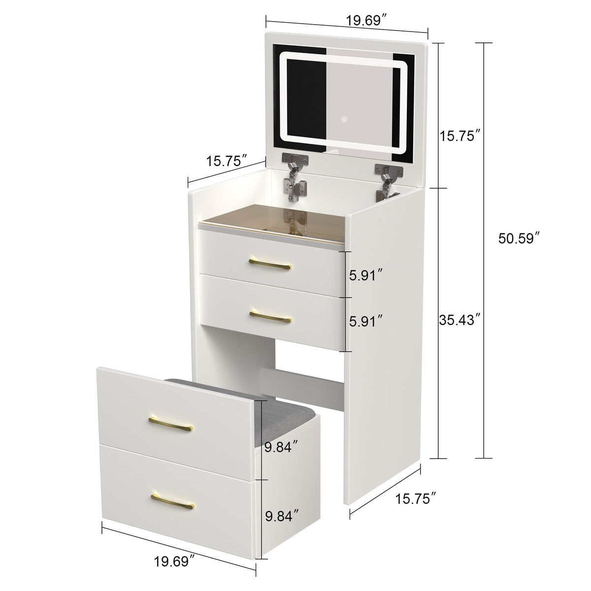 3 in 1 Vanity Desk with Open Top Mirror