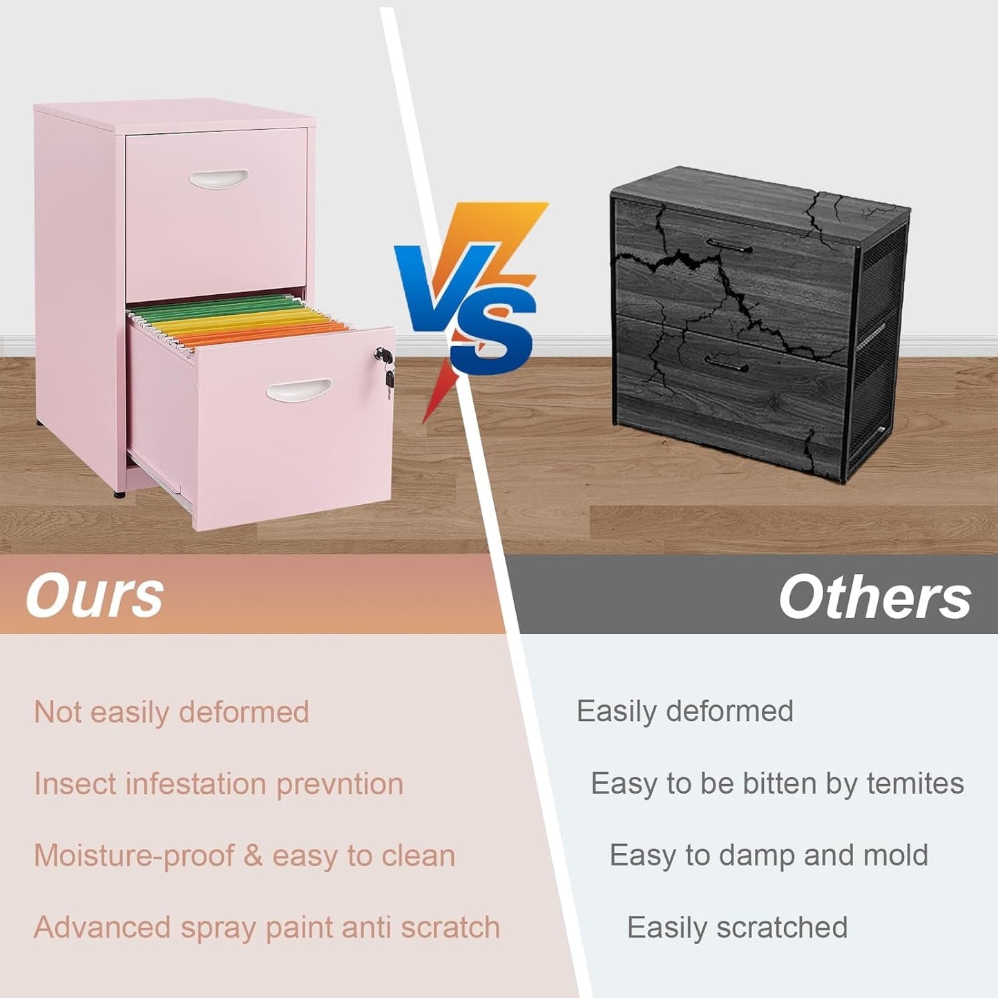 Pink 2 Drawer Locking File Cabinet For Home Office