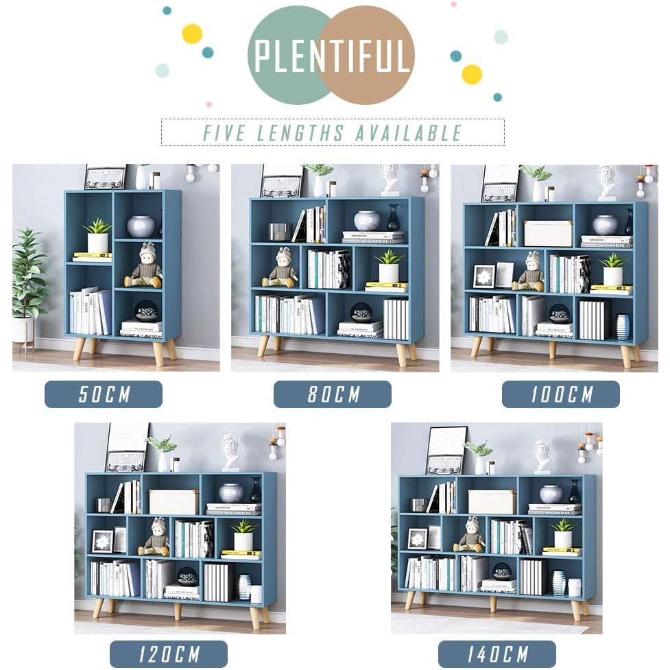Blue Wood Open Shelf Bookcase 3 Tier 8 Cube Storage