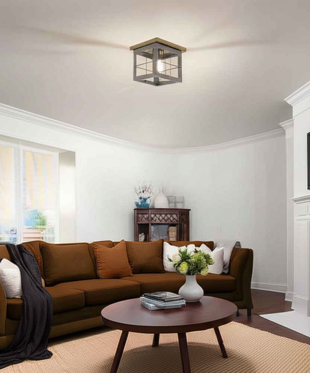 Hedgerow 1-Light 11"w Flush Mount Ceiling Light Fixture Aged Oak Farmhouse Indoor by Progress