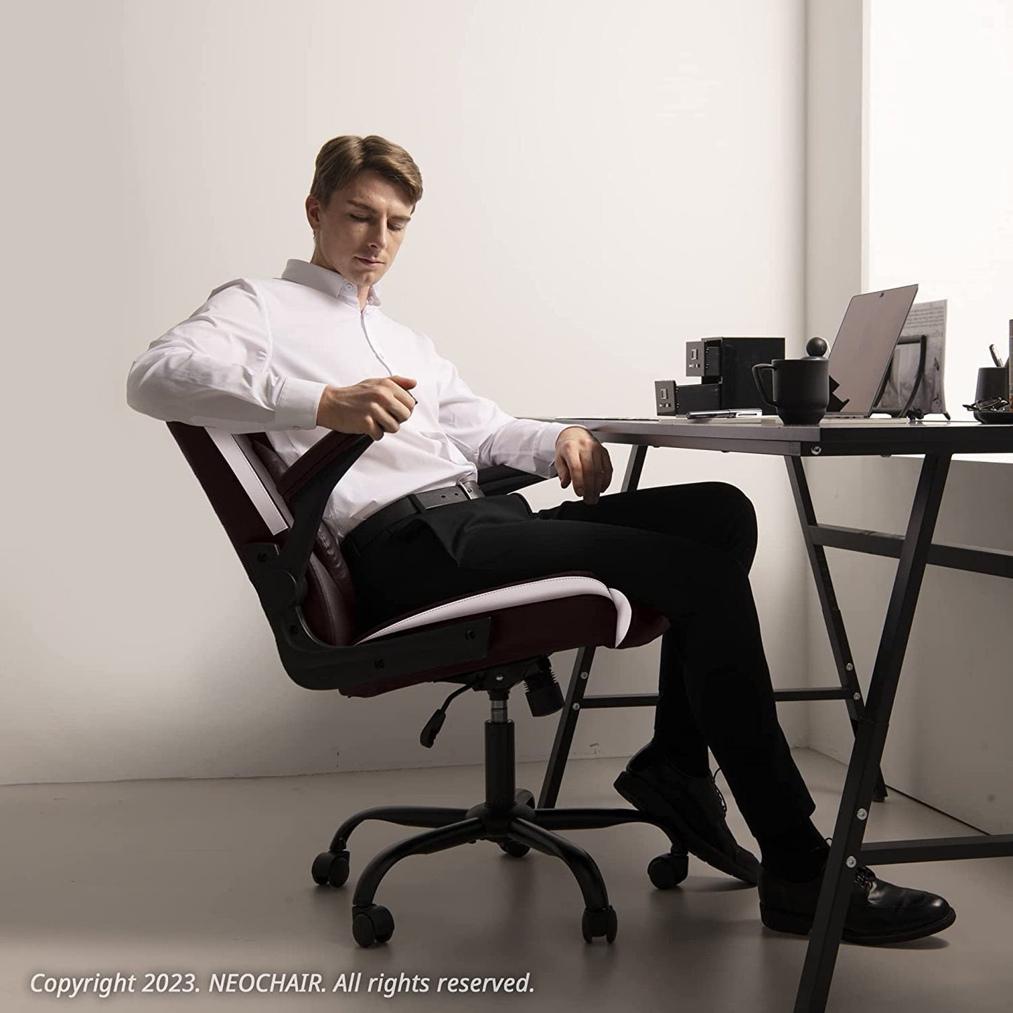 Brown Ergonomic Office Chair With Adjustable Flip Up Arms