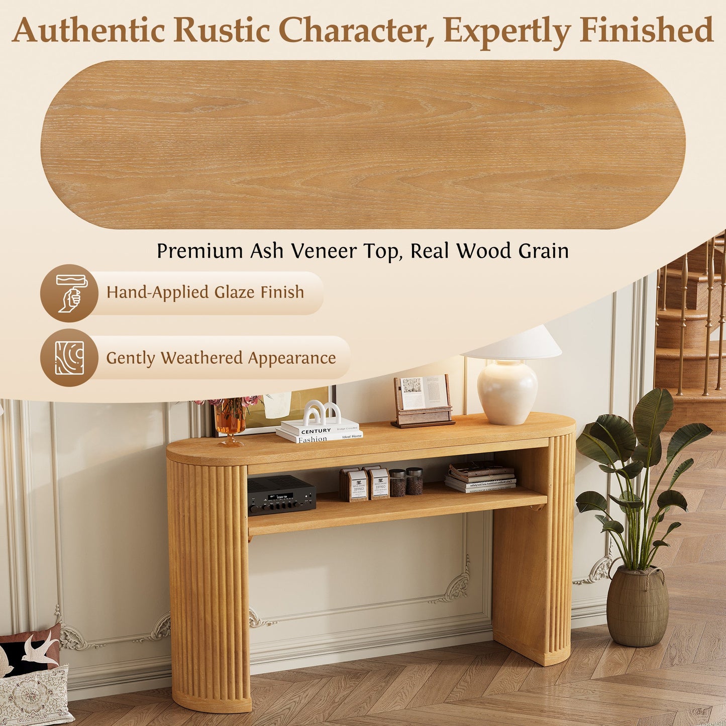 TREXM Rustic Console Table with Fluted Legs