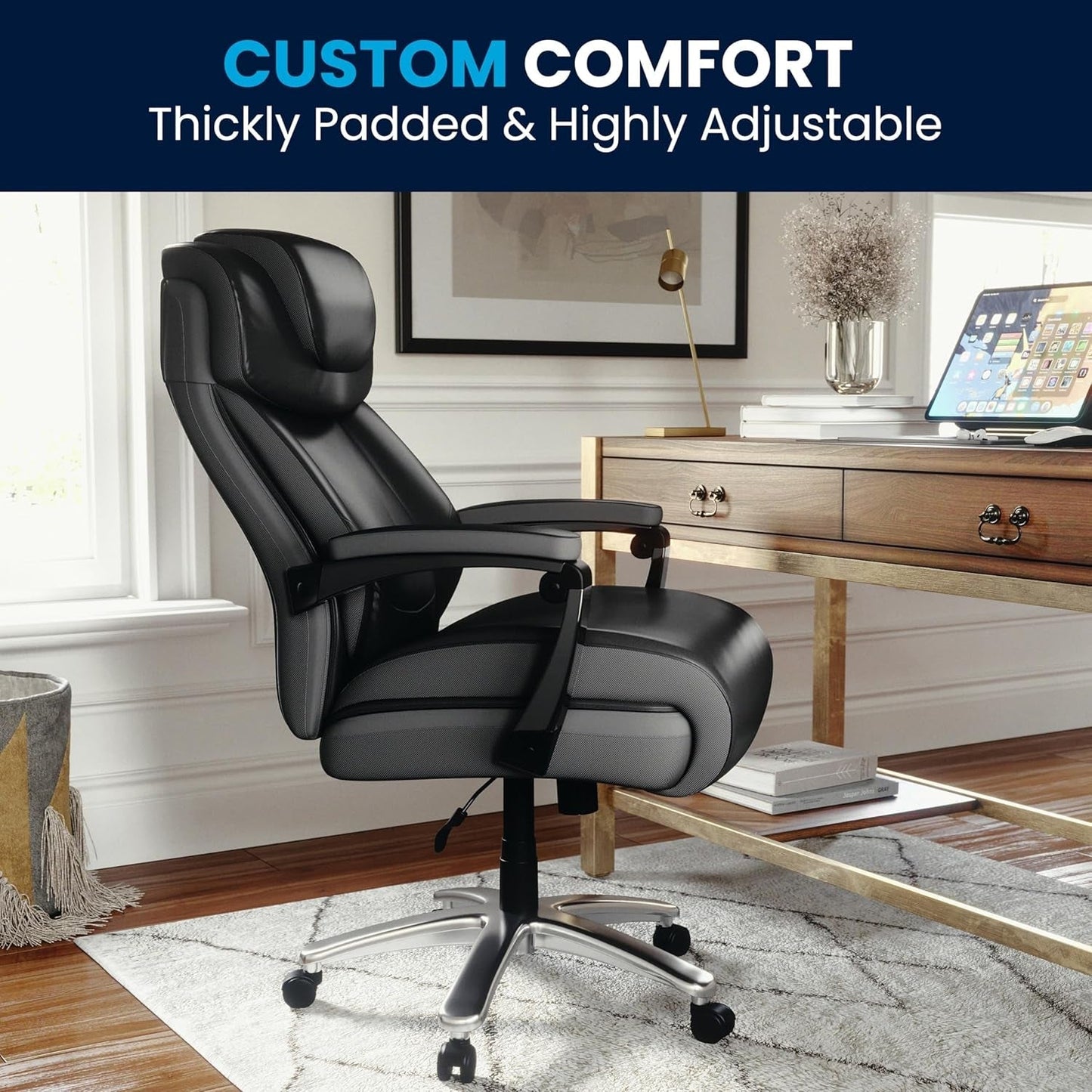 High-Back Headrest Ergonomic Office Chair Black LeatherSoft