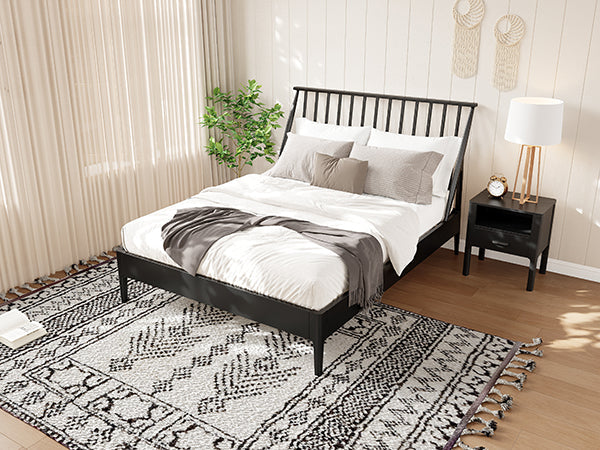 Solid Bamboo Wood Spindle Platform King Bed