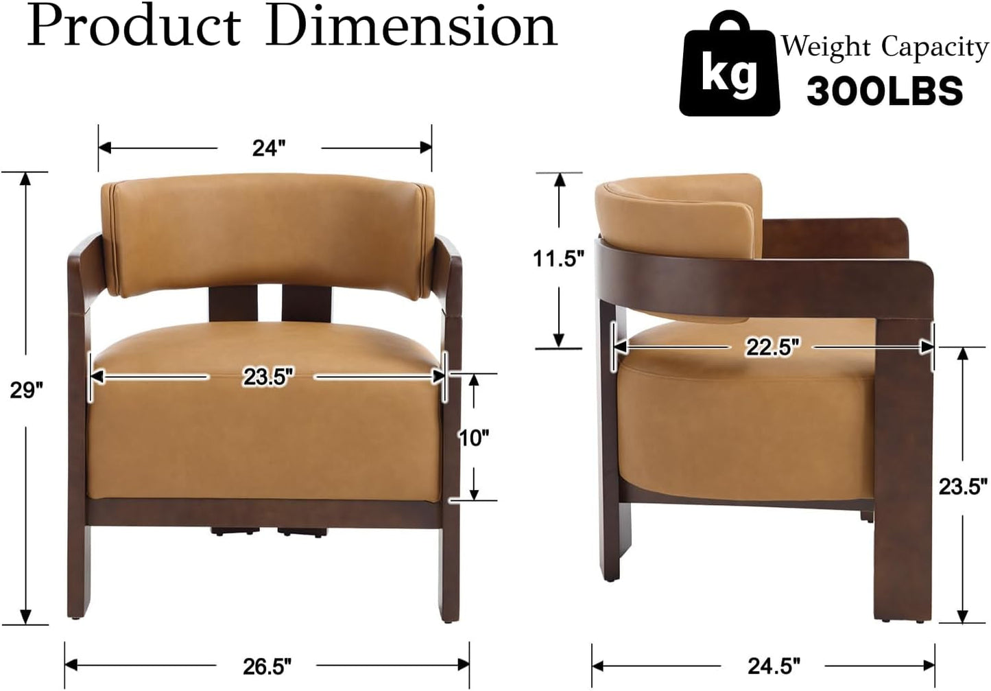 Brown Leather Barrel Chair Midcentury Upholstered Wooden Legs