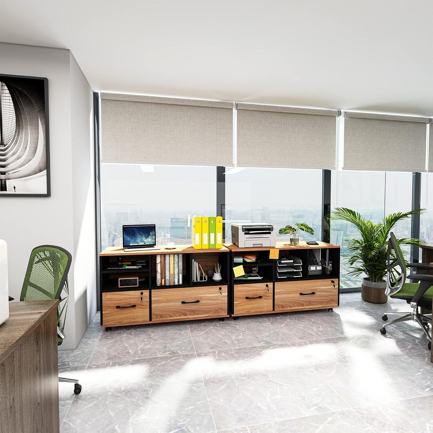 Wooden 2 Drawer File Cabinet Lockable Rolling with Adjustable Shelves Rustic Brown and Black