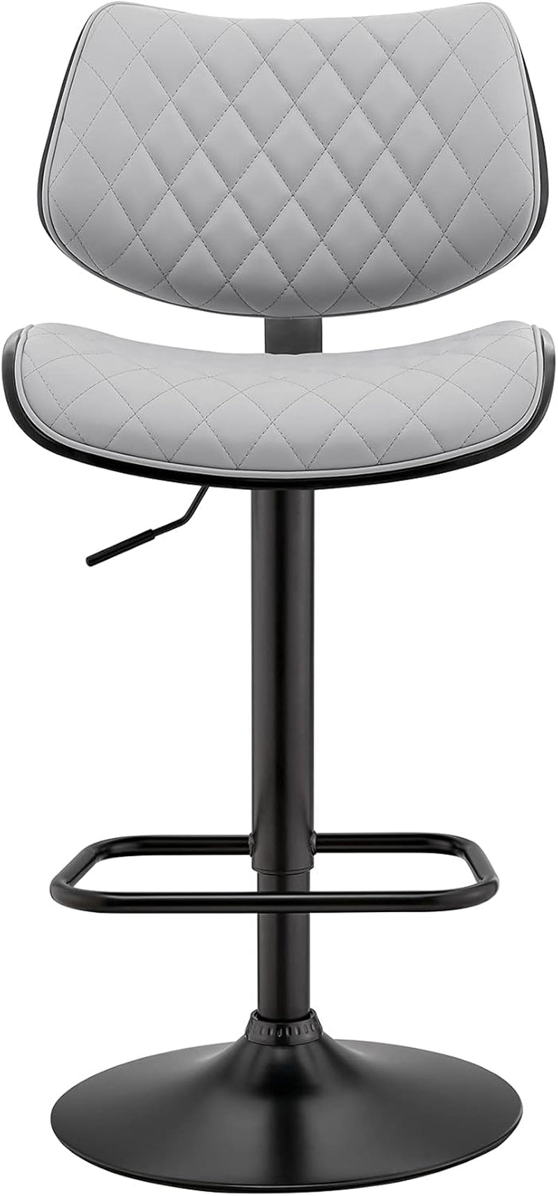 Grey Faux Leather Swivel Bar Stool With Adjustable Height