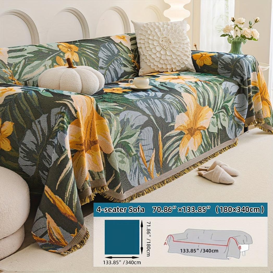 Boho Chic Double-sided Chenille Sofa Cover with Tassels - All-Season