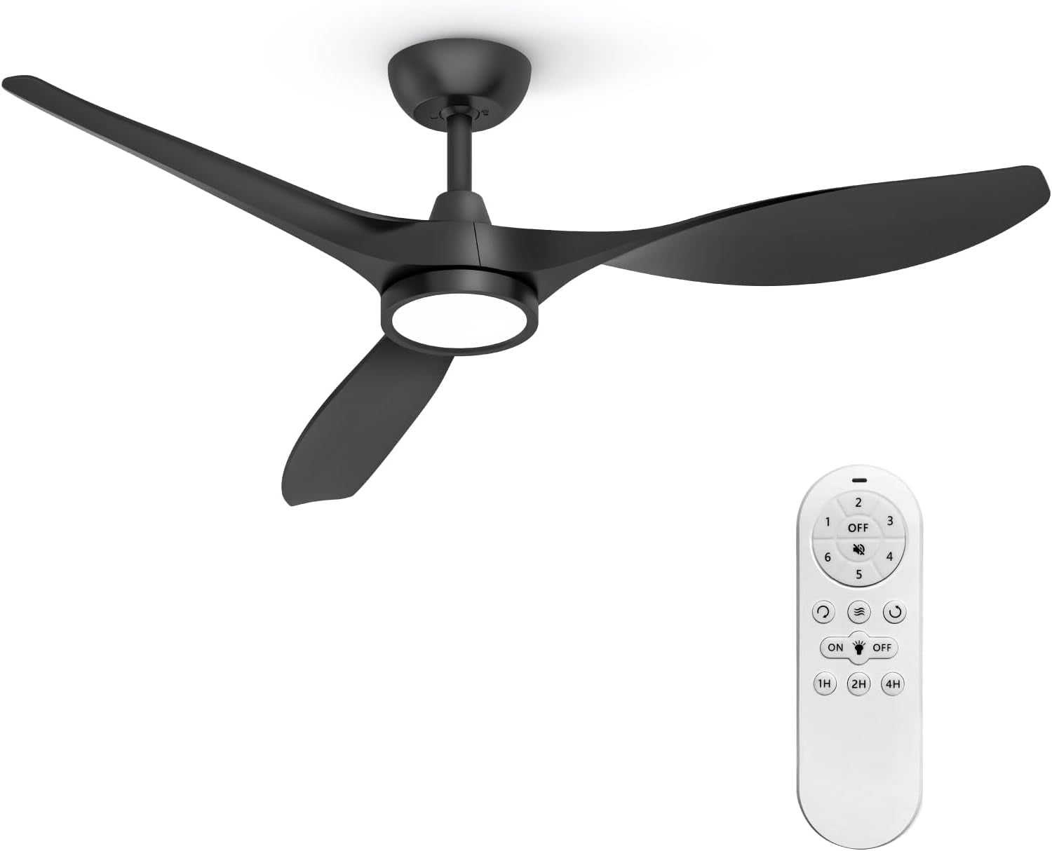 52 Inch Black Ceiling Fan With Remote And Light DC Motor with three blades and integrated LED light