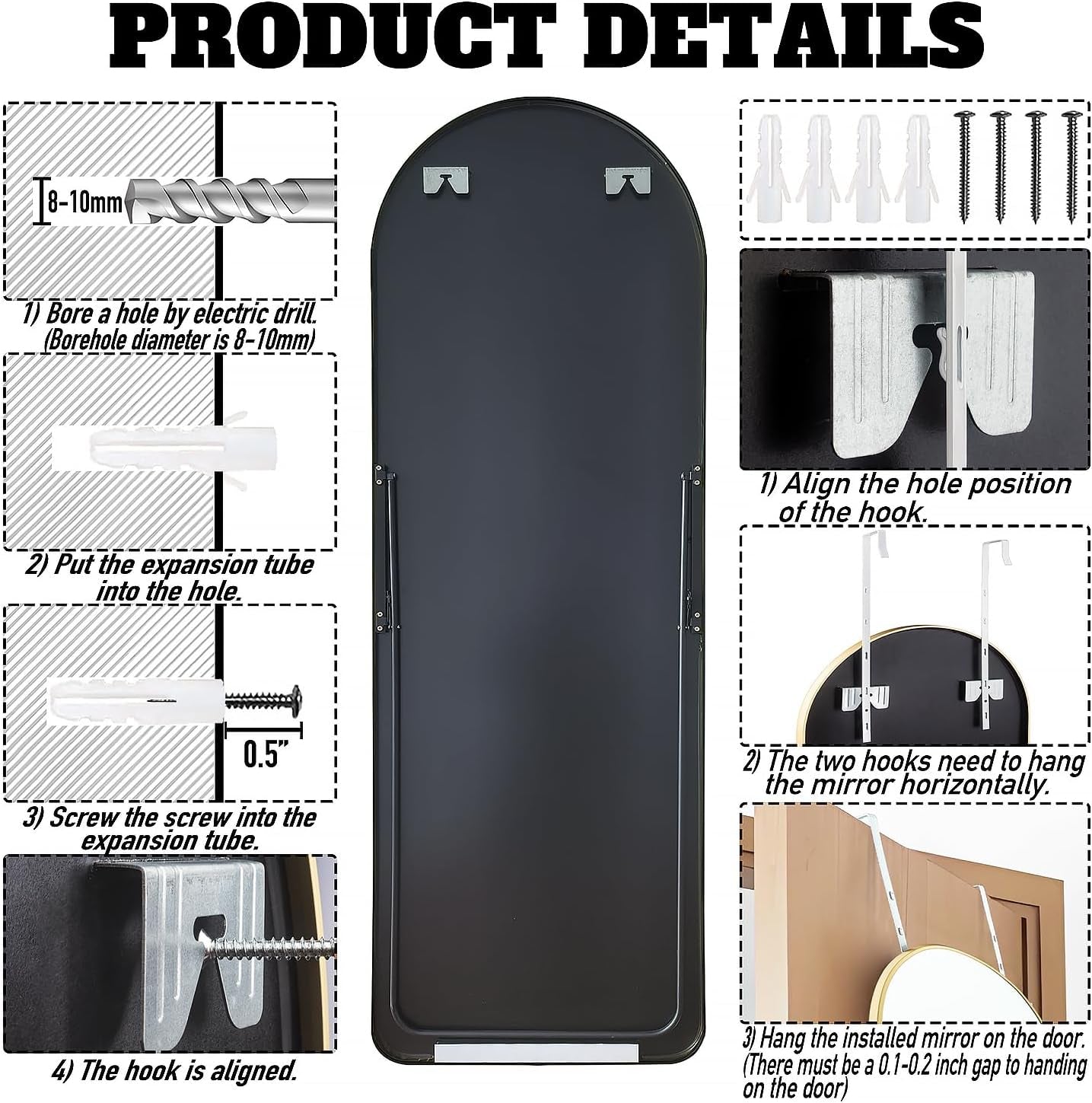 Black 57 Inch Full Length Arch Mirror For Entryway