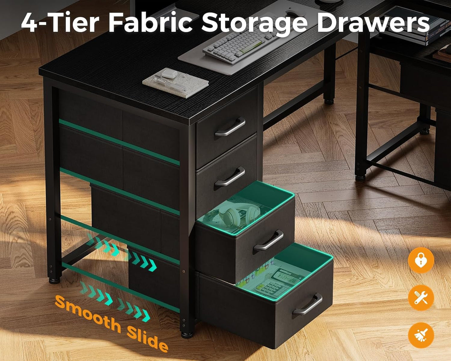 L Shaped Computer Desk 55 Inch With 6 Drawers Home Office