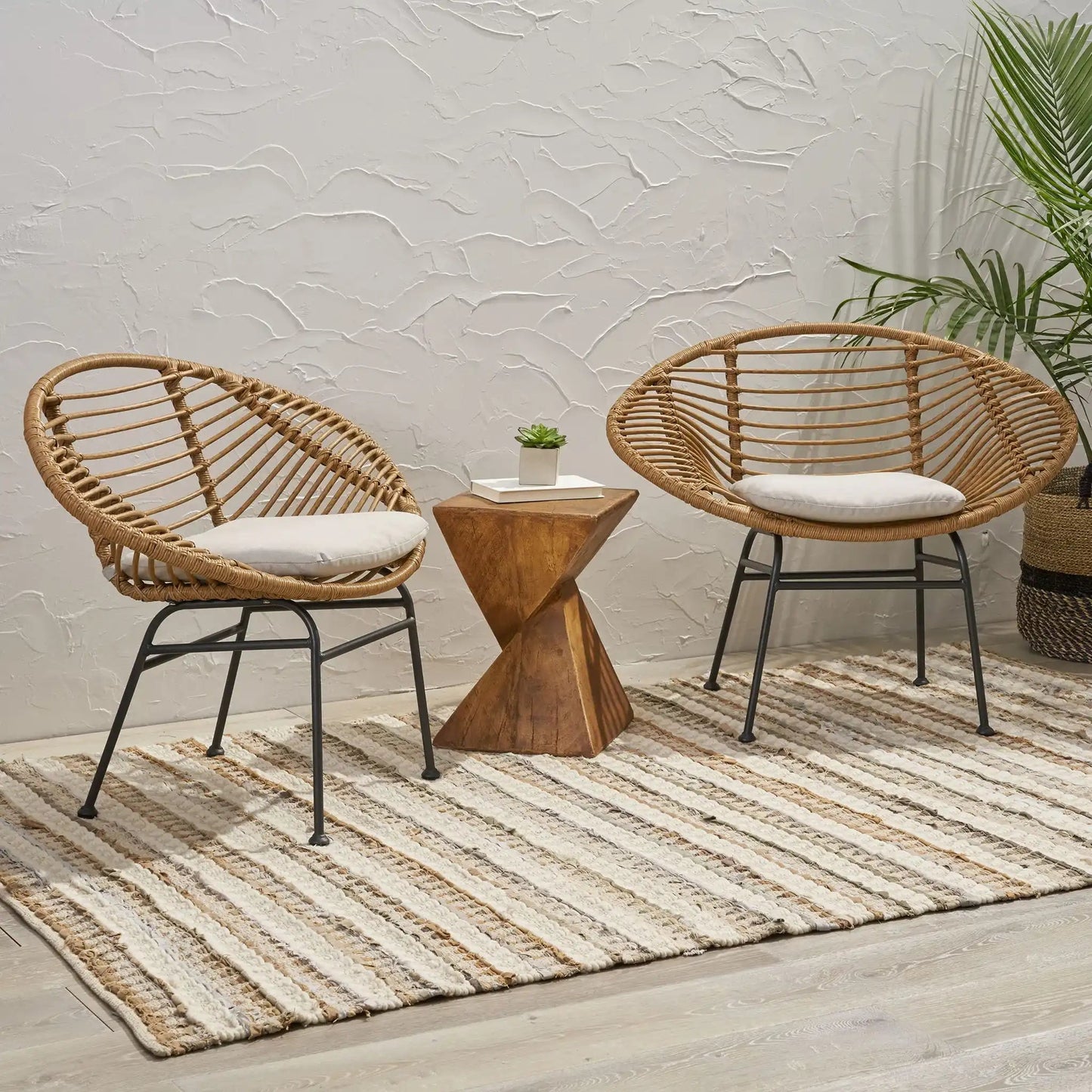 Cordella - Outdoor Woven Wicker Chairs With Cushions, Set of 2