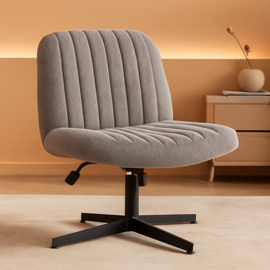 Cross Legged Armless Office Chair With Adjustable Height Fabric Swivel Chair